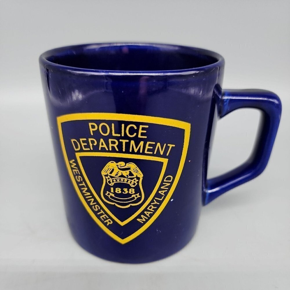 Westminister MD Police Department Coffee Mug Blue Gold Logo Say no to drugs